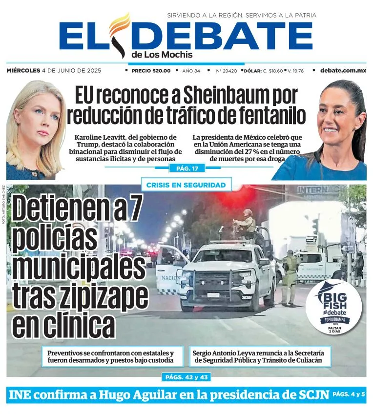 Portada de El Debate de los Mochis del miércoles, 4 de junio de 2025