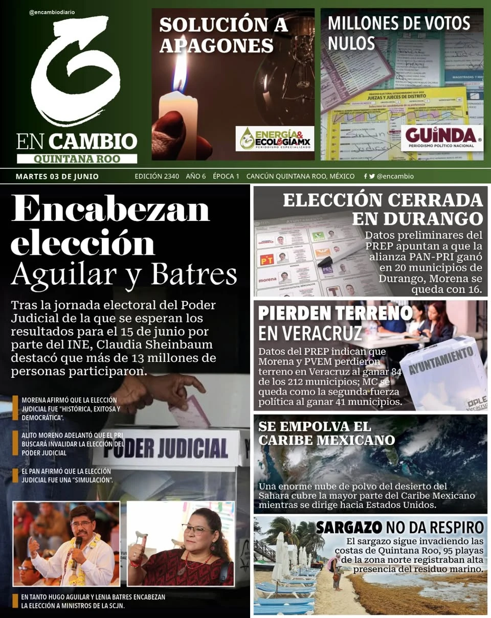 Portada de En Cambio - Quintana Roo (portada) del martes, 3 de junio de 2025
