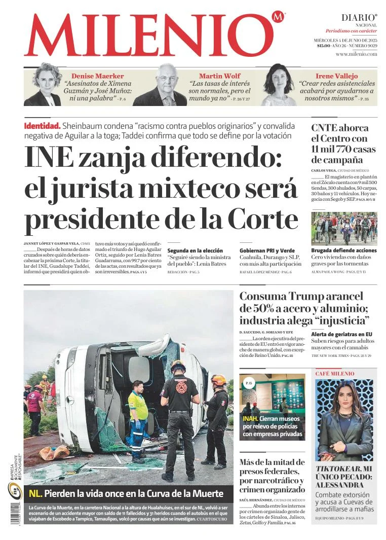 Portada de Milenio del miércoles, 4 de junio de 2025