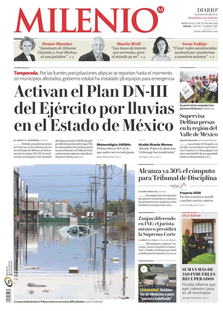 Portada de Milenio Edo de Mexico del miércoles, 4 de junio de 2025