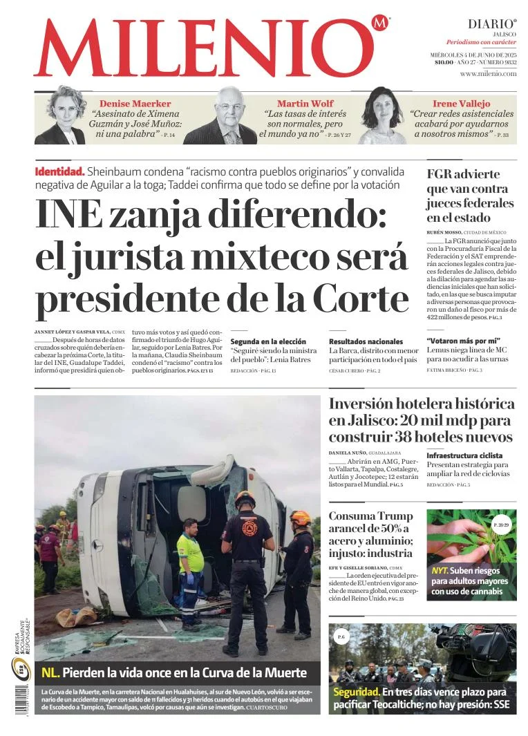 Portada de Milenio Jalisco del miércoles, 4 de junio de 2025