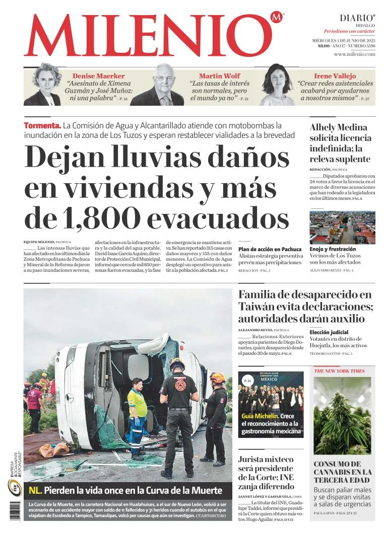 Portada de Milenio Hidalgo del miércoles, 4 de junio de 2025