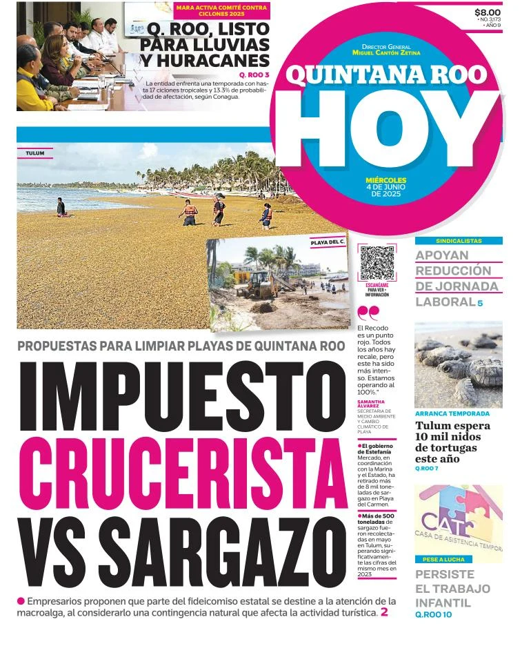 Portada de Quintana Roo Hoy del miércoles, 4 de junio de 2025