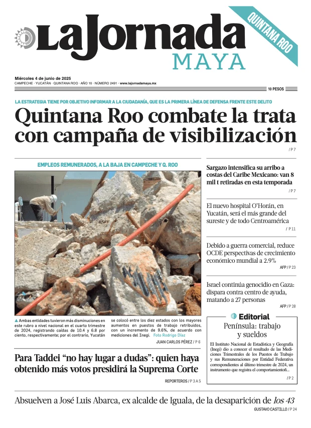 Portada de La Jornada Maya Quintana Roo del miércoles, 4 de junio de 2025