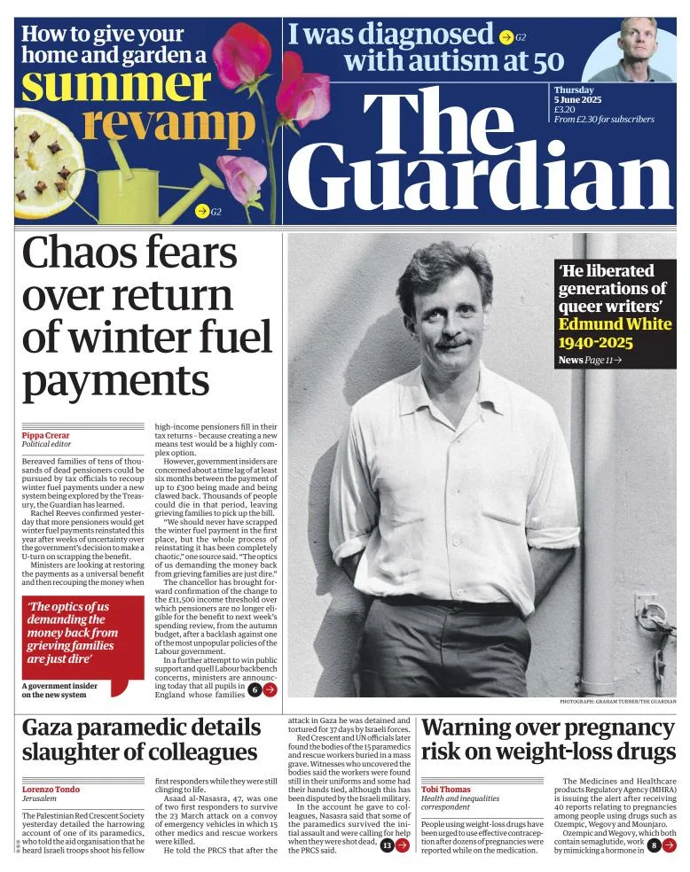 Portada de The Guardian (reino Unido) del jueves, 5 de junio de 2025