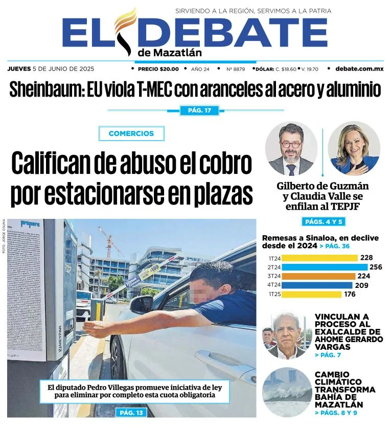 Portada de El Debate de Mazatlan del jueves, 5 de junio de 2025