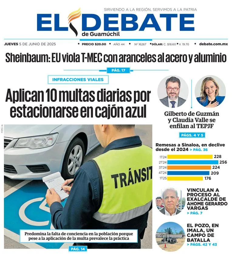Portada de El Debate de Guamuchil del jueves, 5 de junio de 2025