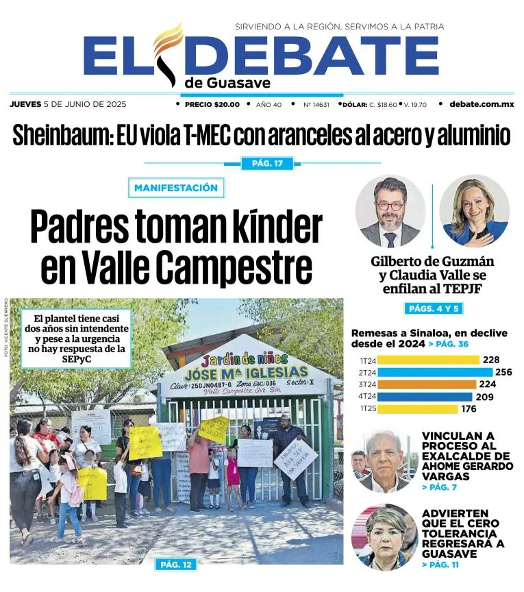 Portada de El Debate de Guasave del jueves, 5 de junio de 2025