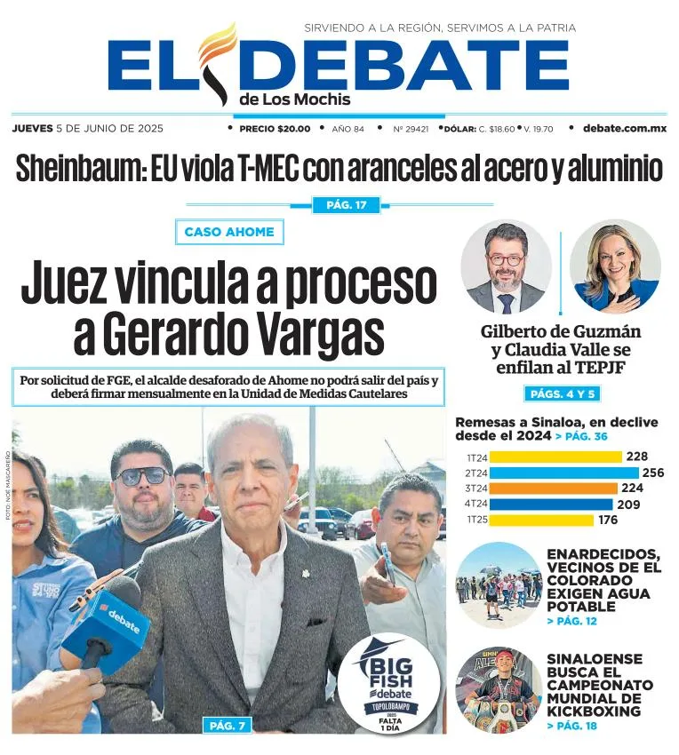 Portada de El Debate de los Mochis del jueves, 5 de junio de 2025
