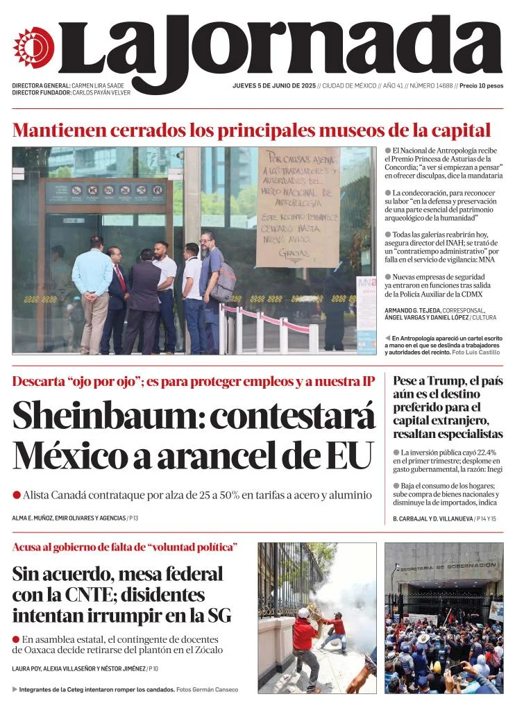 Portada de La Jornada del jueves, 5 de junio de 2025