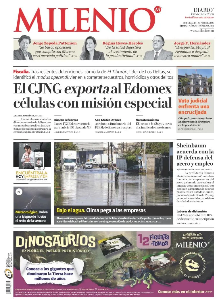 Portada de Milenio Edo de Mexico del jueves, 5 de junio de 2025