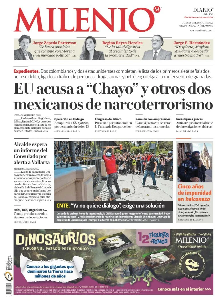 Portada de Milenio Jalisco del jueves, 5 de junio de 2025