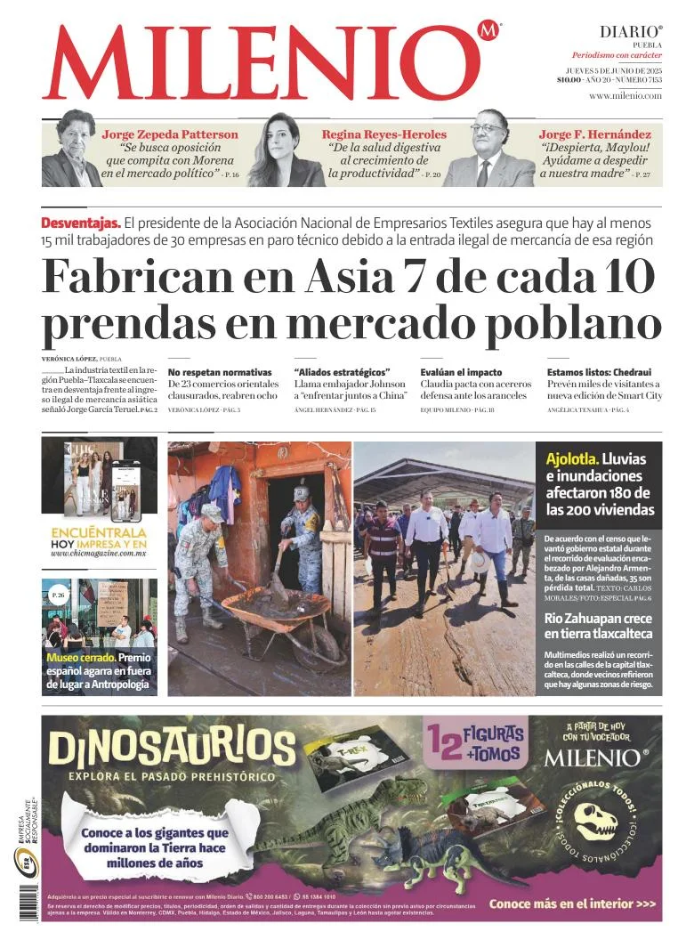 Portada de Milenio Puebla del jueves, 5 de junio de 2025