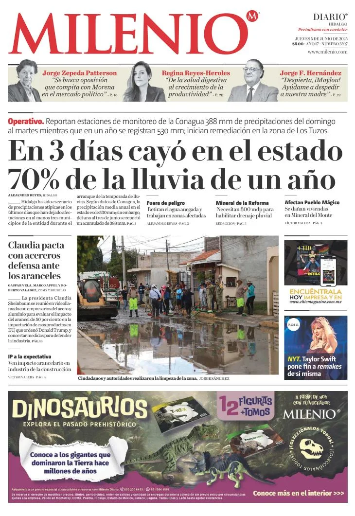 Portada de Milenio Hidalgo del jueves, 5 de junio de 2025