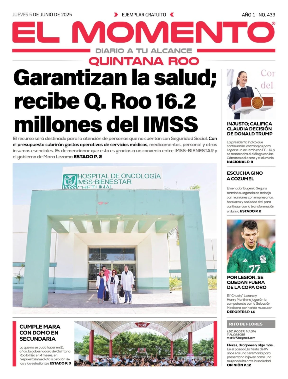 Portada de El Momento Quintana Roo del jueves, 5 de junio de 2025