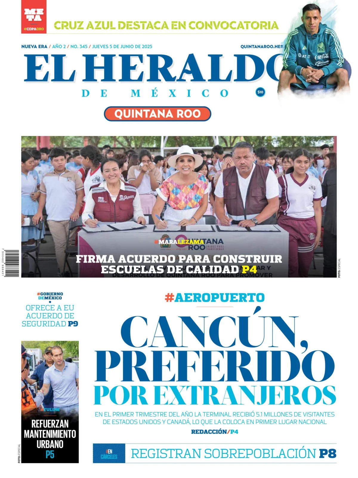 Portada de El Heraldo de Mexico - Quintana Roo del jueves, 5 de junio de 2025
