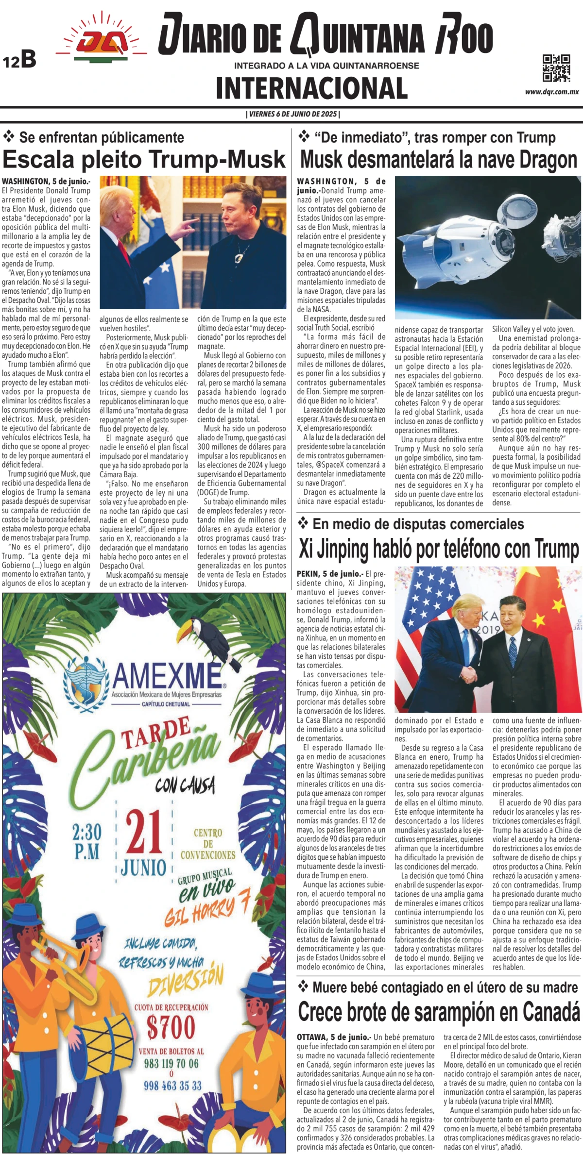 Portada de Diario de Quintana Roo (contra Portada)