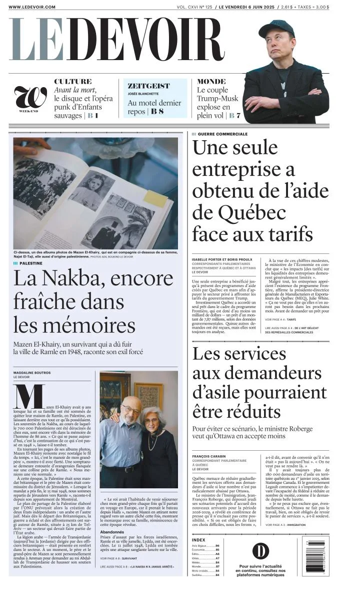 Portada de Le Devoir del viernes, 6 de junio de 2025