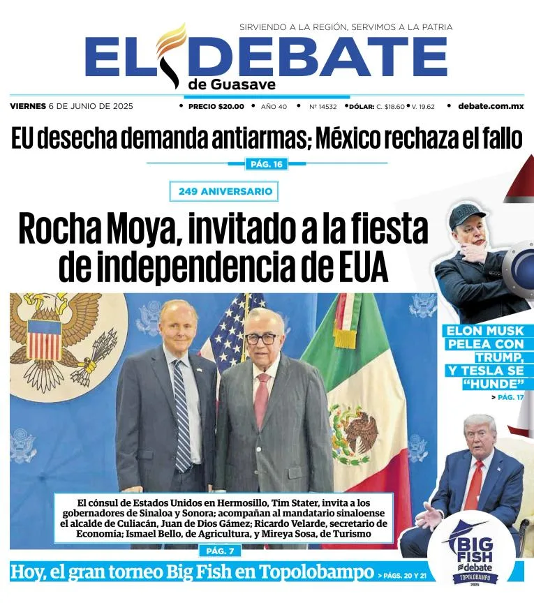 Portada de El Debate de Guasave del viernes, 6 de junio de 2025