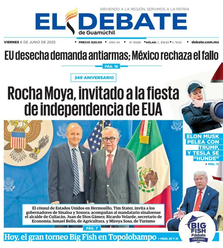 Portada de El Debate de Guamuchil del viernes, 6 de junio de 2025