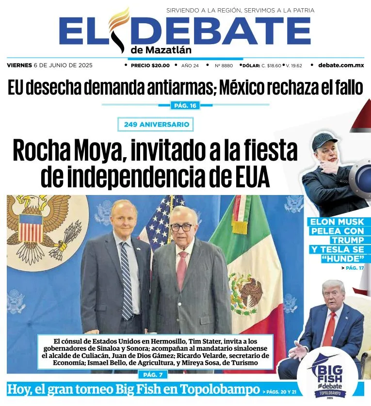 Portada de El Debate de Mazatlan del viernes, 6 de junio de 2025