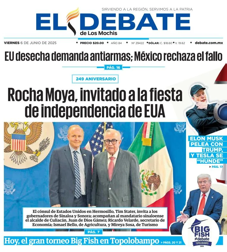 Portada de El Debate de los Mochis del viernes, 6 de junio de 2025