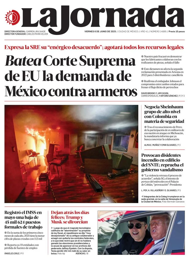 Portada de La Jornada del viernes, 6 de junio de 2025