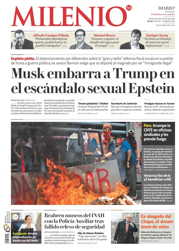 Portada de Milenio del viernes, 6 de junio de 2025