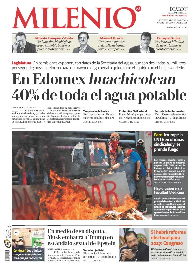 Portada de Milenio Edo de Mexico del viernes, 6 de junio de 2025