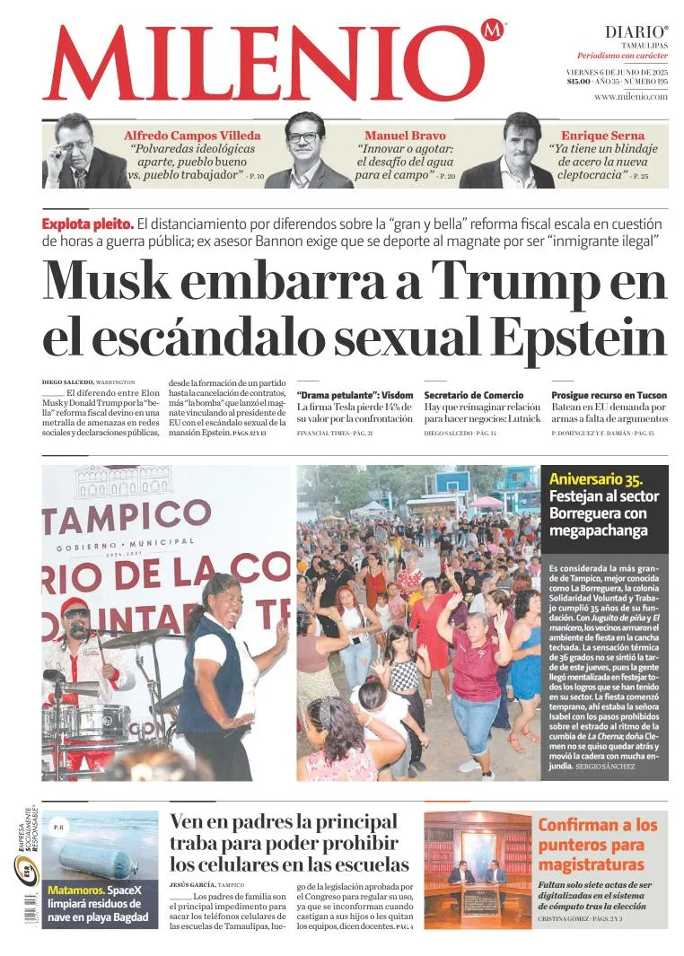 Portada de Milenio Tamaulipas del viernes, 6 de junio de 2025