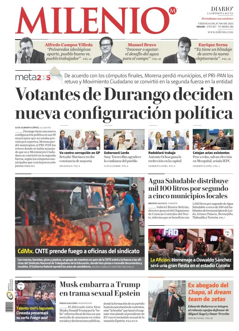 Portada de Milenio Laguna del viernes, 6 de junio de 2025