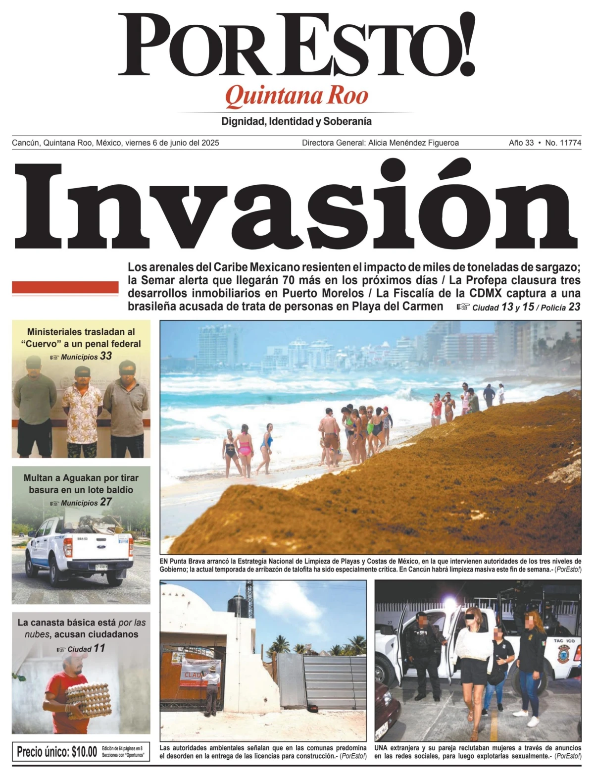 Portada de Por Esto (quintana Roo Cancun) del viernes, 6 de junio de 2025
