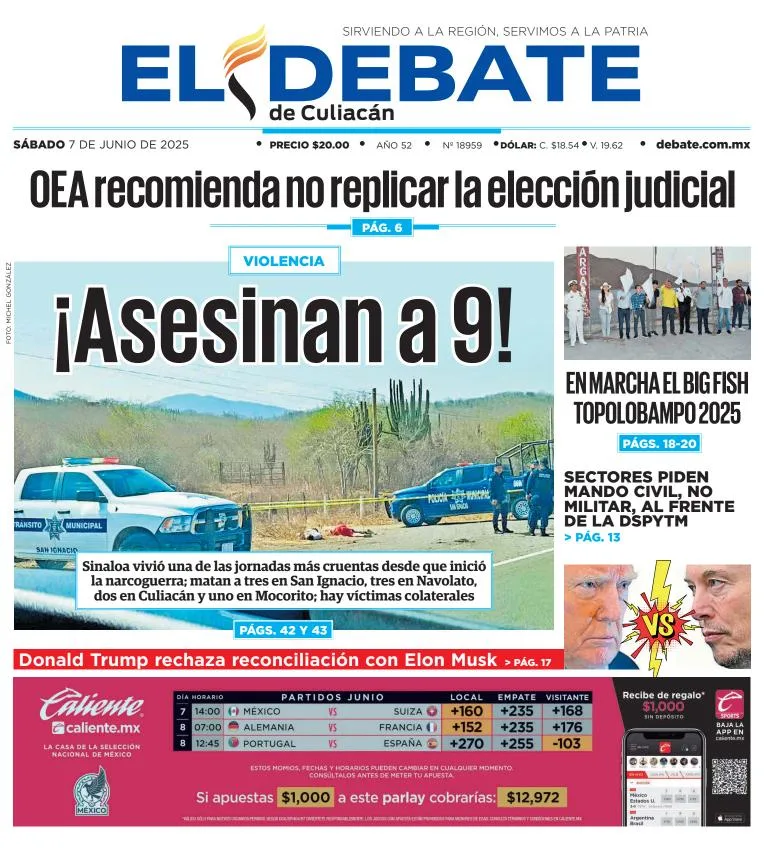 Portada de El Debate de Culiacan del sábado, 7 de junio de 2025