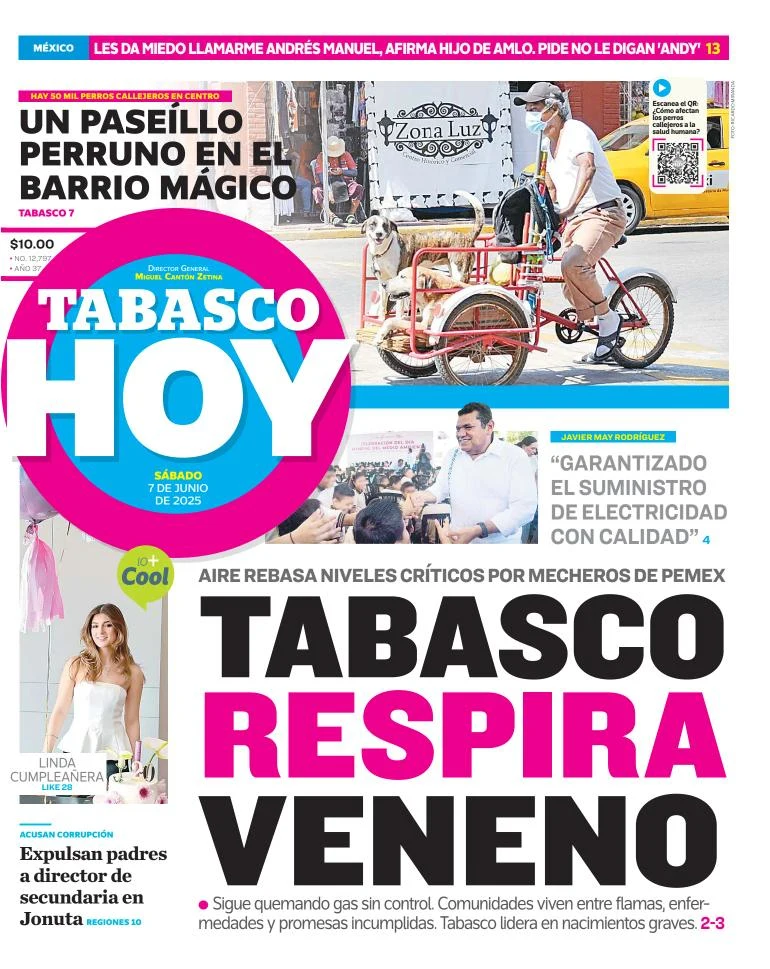 Portada de Tabasco Hoy del sábado, 7 de junio de 2025