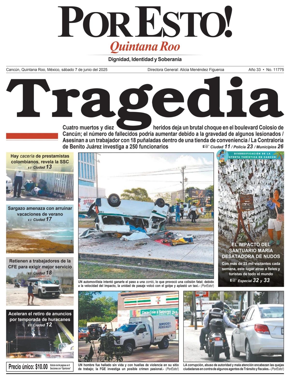 Portada de Por Esto (quintana Roo Cancun) del sábado, 7 de junio de 2025