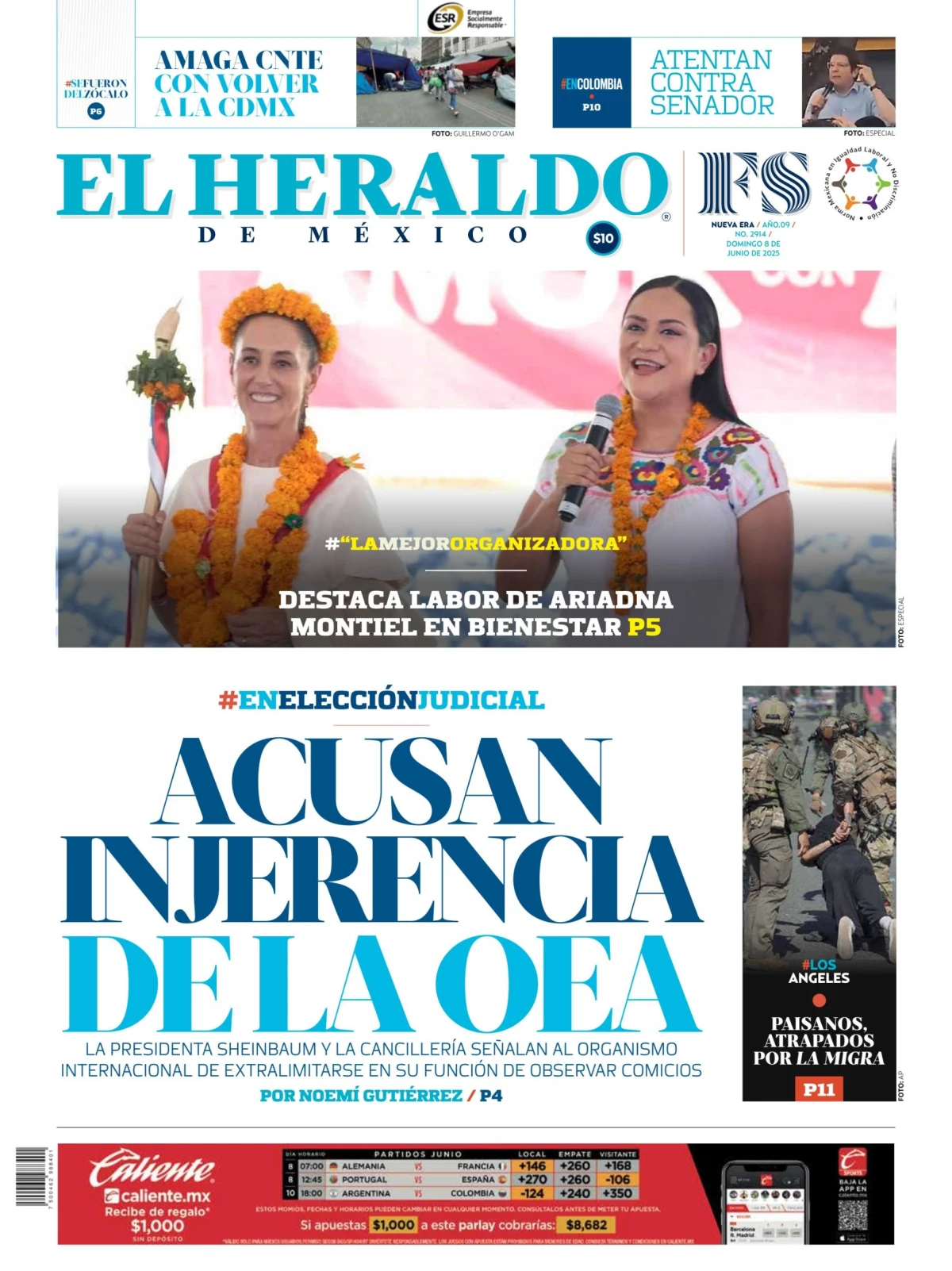 Portada de El Heraldo de Mexico del domingo, 8 de junio de 2025