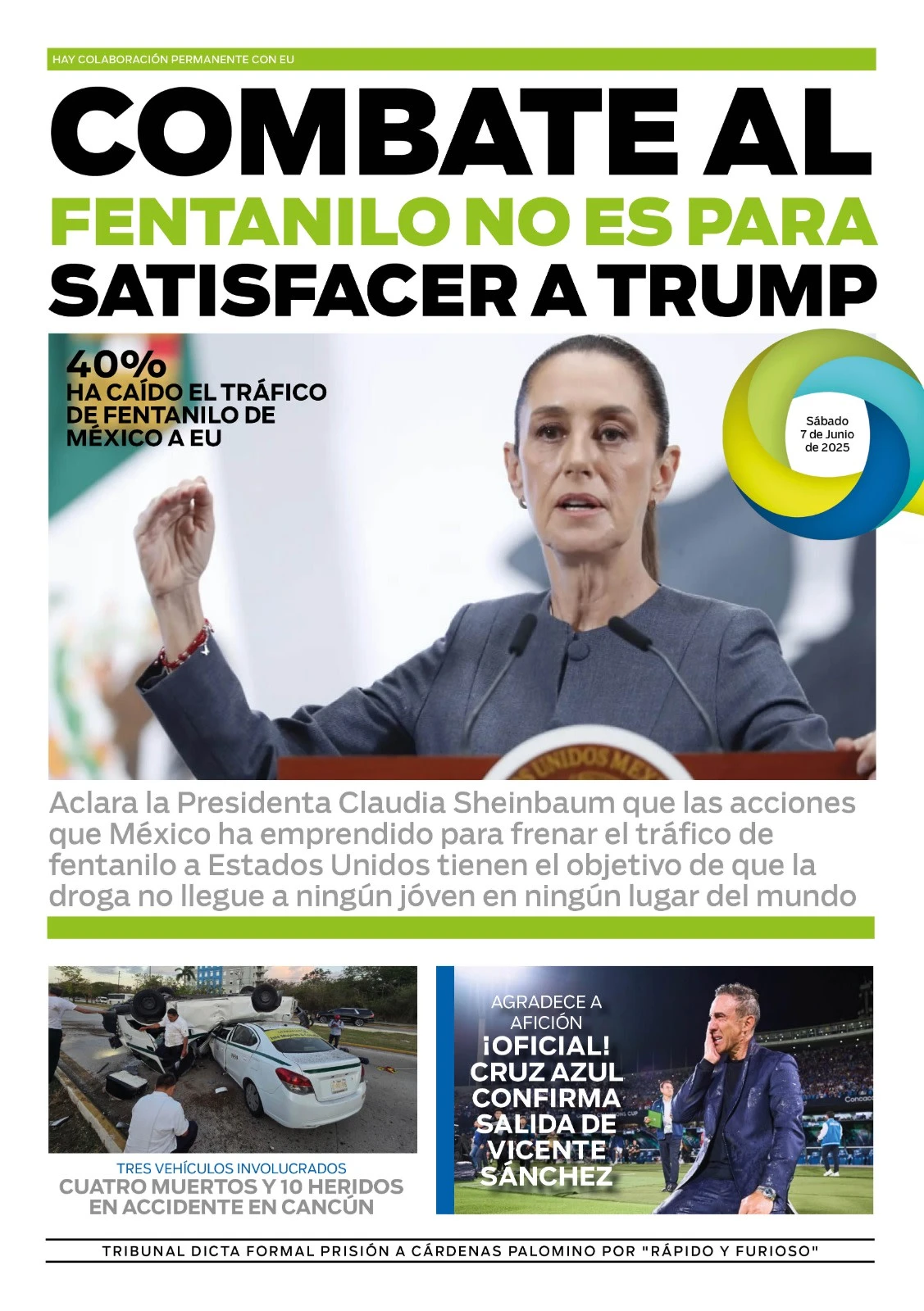 Portada de El Quintana Roo (contraportada) del sábado, 7 de junio de 2025