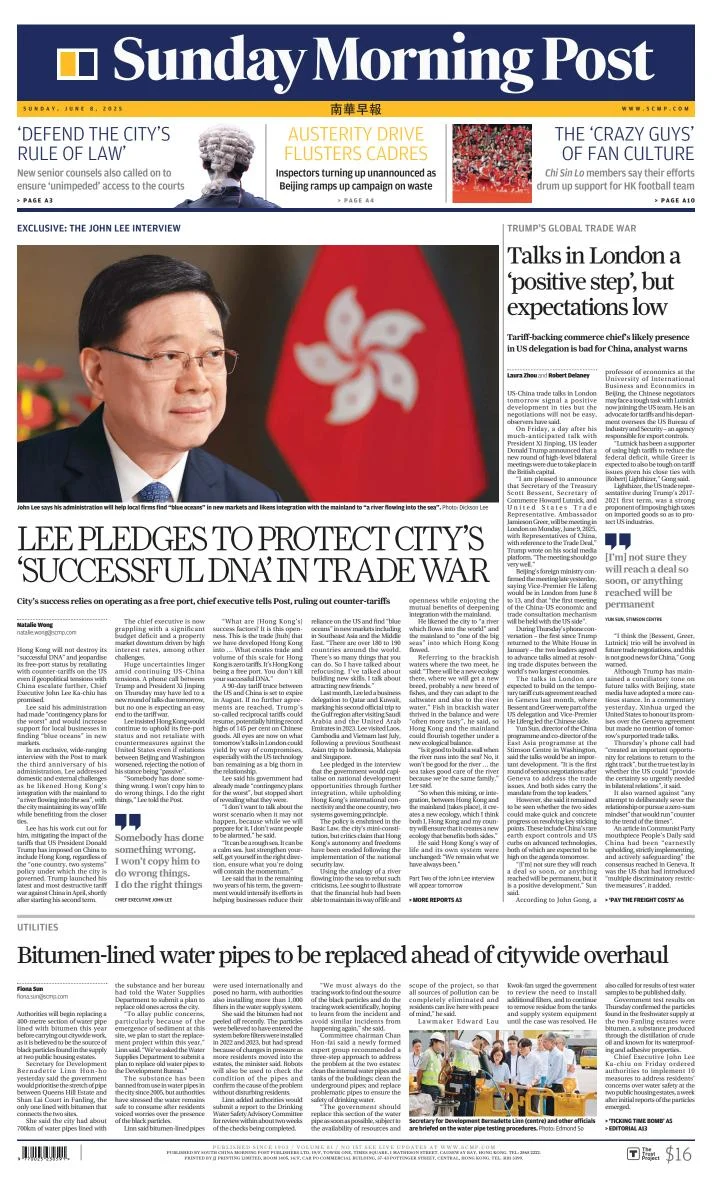 Portada de South China Morning Post del domingo, 8 de junio de 2025