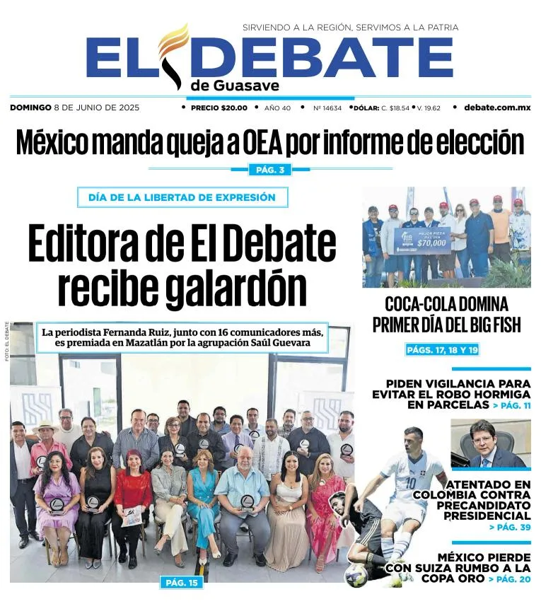 Portada de El Debate de Guasave del domingo, 8 de junio de 2025