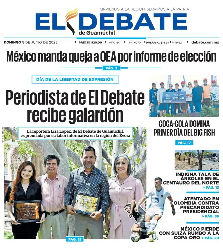 Portada de El Debate de Guamuchil del domingo, 8 de junio de 2025