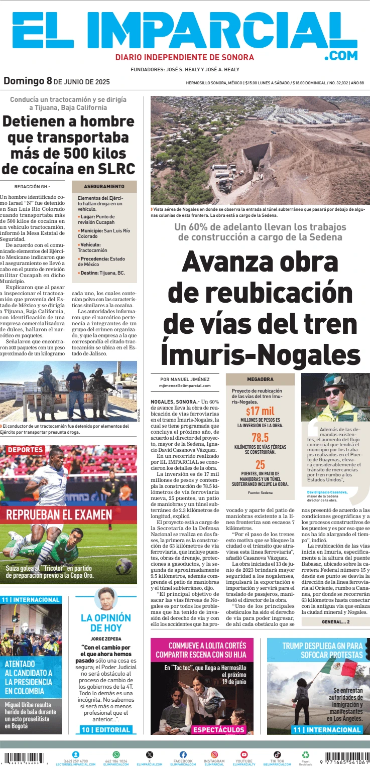 Portada de El Imparcial del domingo, 8 de junio de 2025