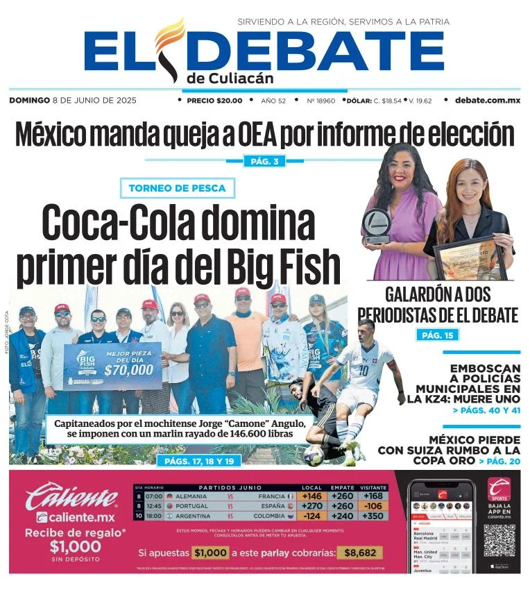 Portada de El Debate de Culiacan del domingo, 8 de junio de 2025