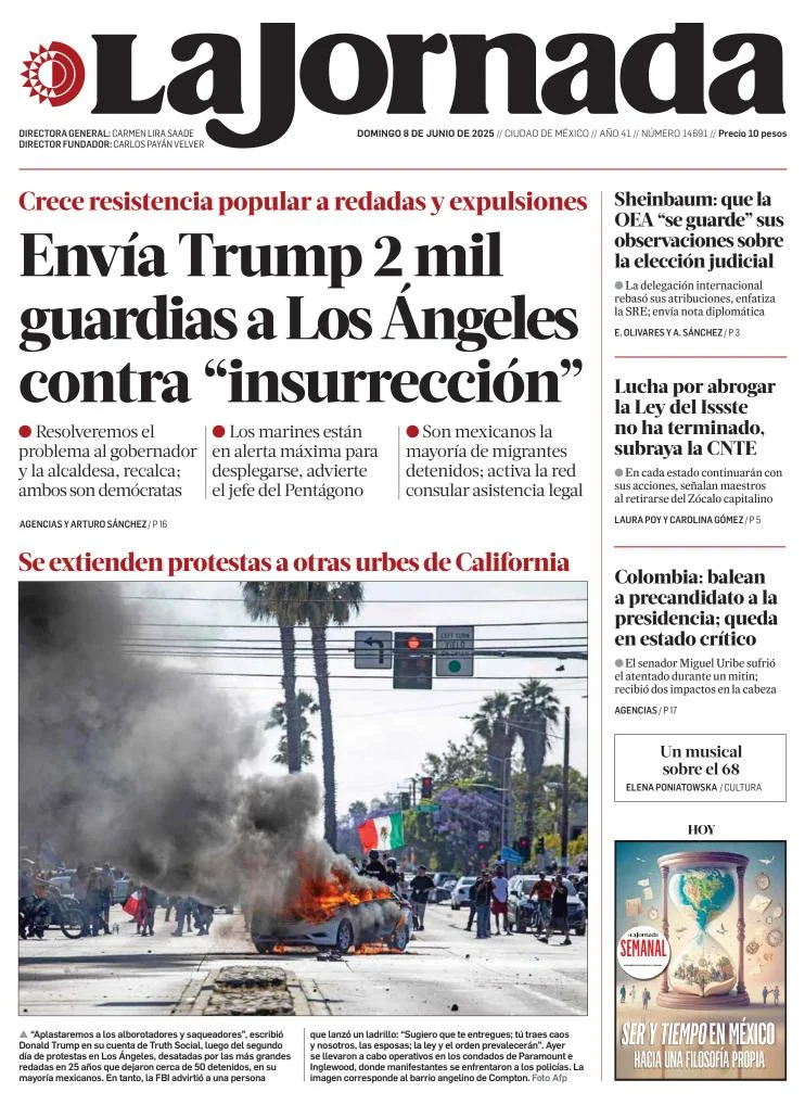 Portada de La Jornada del domingo, 8 de junio de 2025