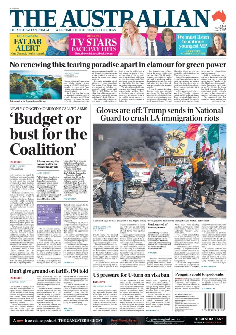 Portada de The Australian del lunes, 9 de junio de 2025