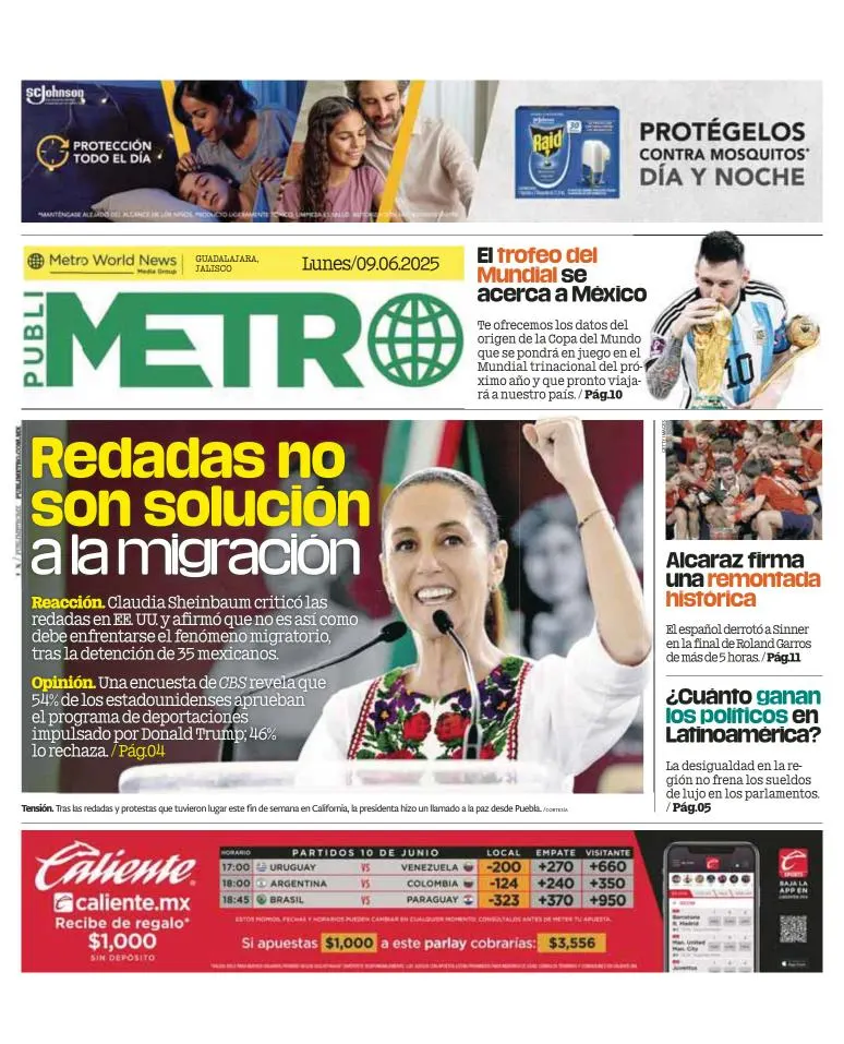 Portada de Publimetro Guadalajara del lunes, 9 de junio de 2025
