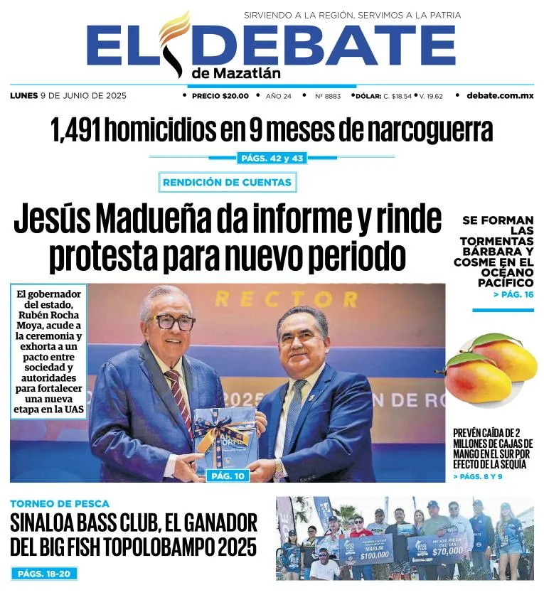 Portada de El Debate de Mazatlan del lunes, 9 de junio de 2025