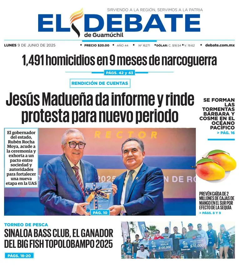 Portada de El Debate de Guamuchil del lunes, 9 de junio de 2025