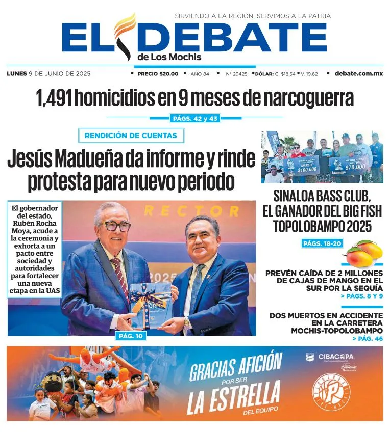 Portada de El Debate de los Mochis del lunes, 9 de junio de 2025