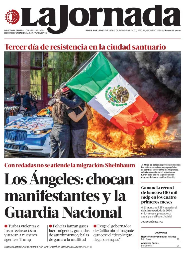 Portada de La Jornada del lunes, 9 de junio de 2025