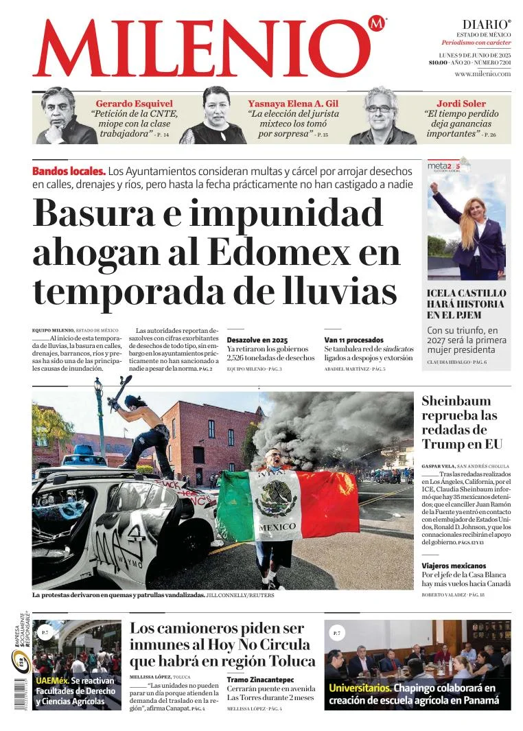 Portada de Milenio Edo de Mexico del lunes, 9 de junio de 2025